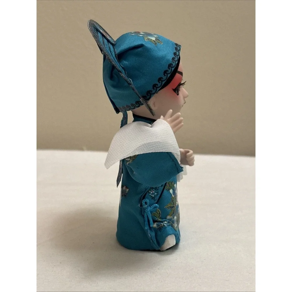 Tang Wawa Chinese Peking Opera Silk Doll Blue Beijing Hand Painted Figurine